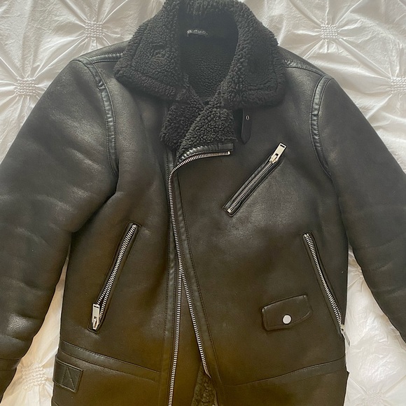 Zara Black Leather Biker Jacket - Picture 1 of 6